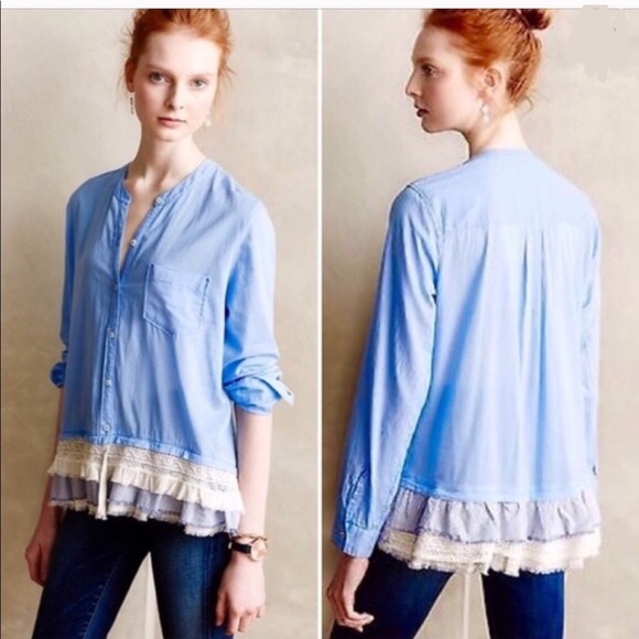 Anthropologie Tops - ⚜️Anthro Holding Horses Chambray Ruffled Shirt